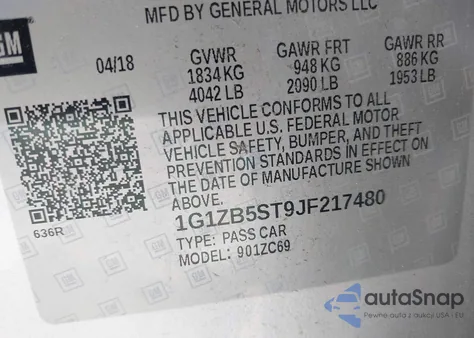2018 Chevrolet Malibu Ls from USA, damaged, VIN 1G1ZB5ST9JF217480
